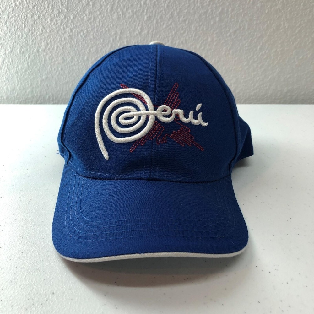 Peru Hat Cap Strap Back Mens One Size Blue Embroidered Flag Patriotic Travel Day